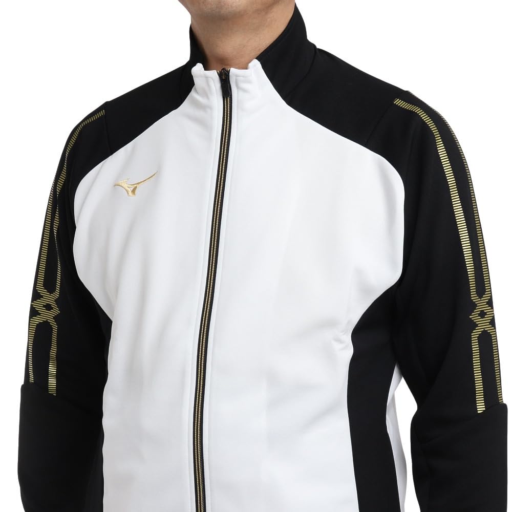 Mizuno Training White X Black X Size L Size MC-LINE Warm-Up Jacket, Standard, Moisture-Wicking, Quick-Drying, Wear, 32MC0110, Gold, (Japan L)