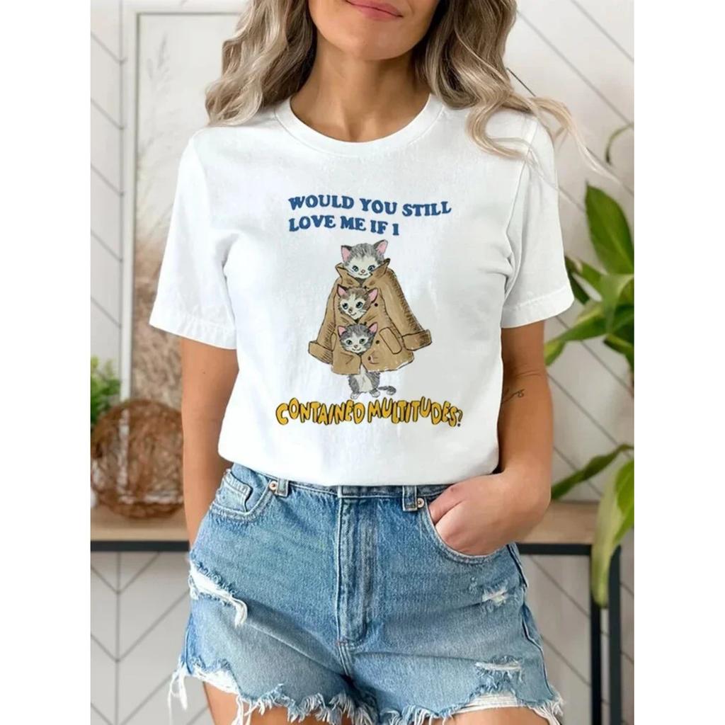 Cute Clothing Fun Cat T-Shirt Top Fashion Round Neck T-Shirt Printed O-Neck Loose T-Shirt Printed New Women's Short Sleeves.