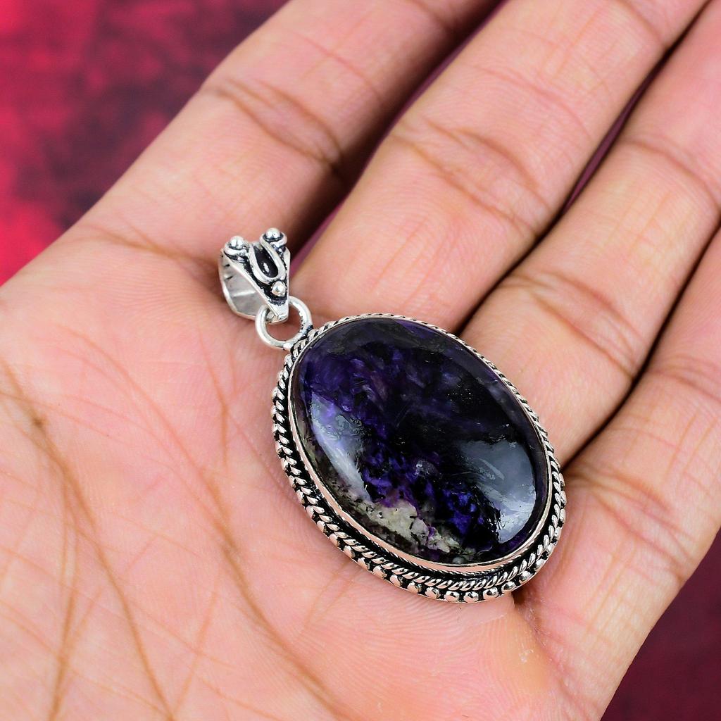 Charoit Handgefertigter Edelstein Anhänger, 925 Sterling Silber Anhänger Antiker Schmuck, Für Verlobungsgeschenk