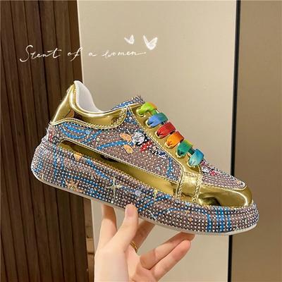 Korean Rhinestone Graffiti Casual Shoes Women New Spring Fashion Thick Soled Anti Slip Versatile Sports Shoes Banquet Flat Shoes