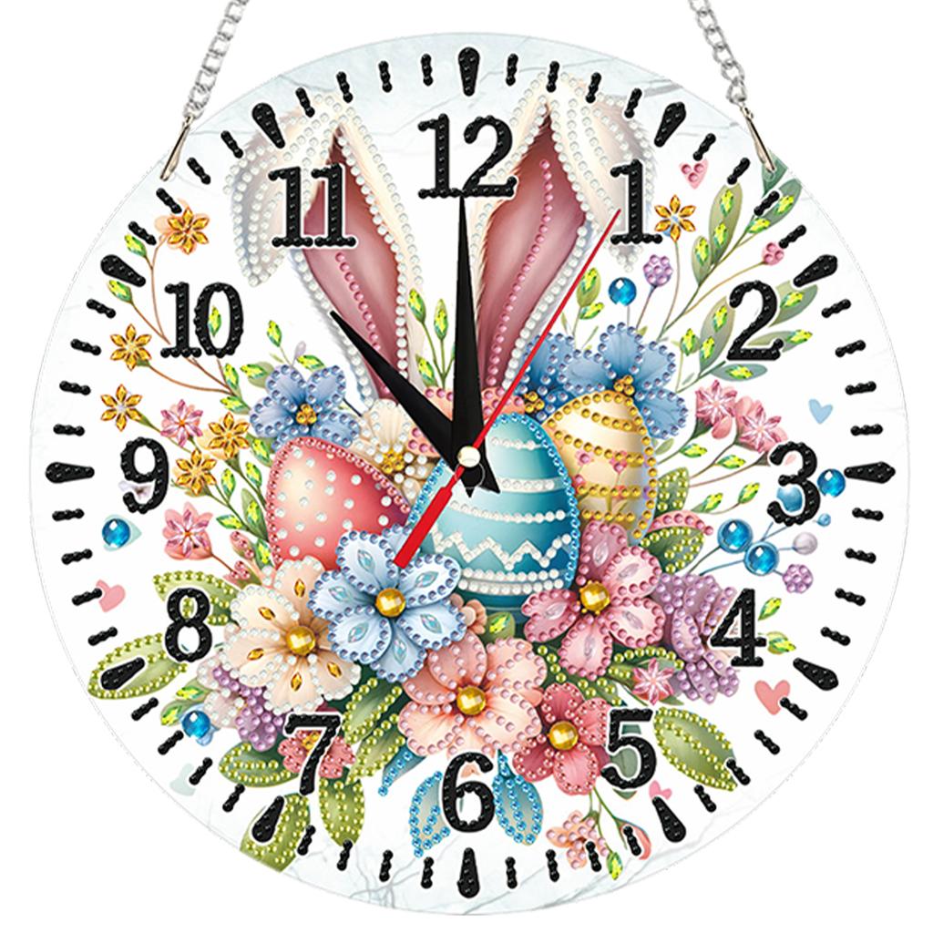 2D Flat DIY Acrylic Diamond Painting Clock Pendant with Clocks Function Diamond Art Clock Kits 9.65x9.65inch for Home Decoration