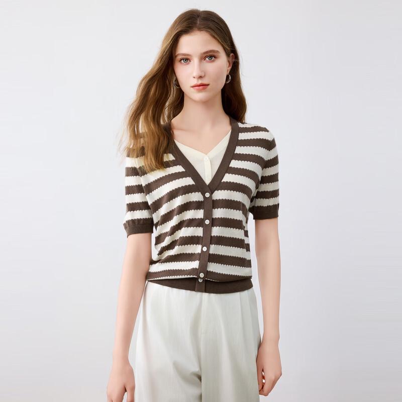 Elva' Island Women's V-Neck Short Sleeve Knit Cardigan