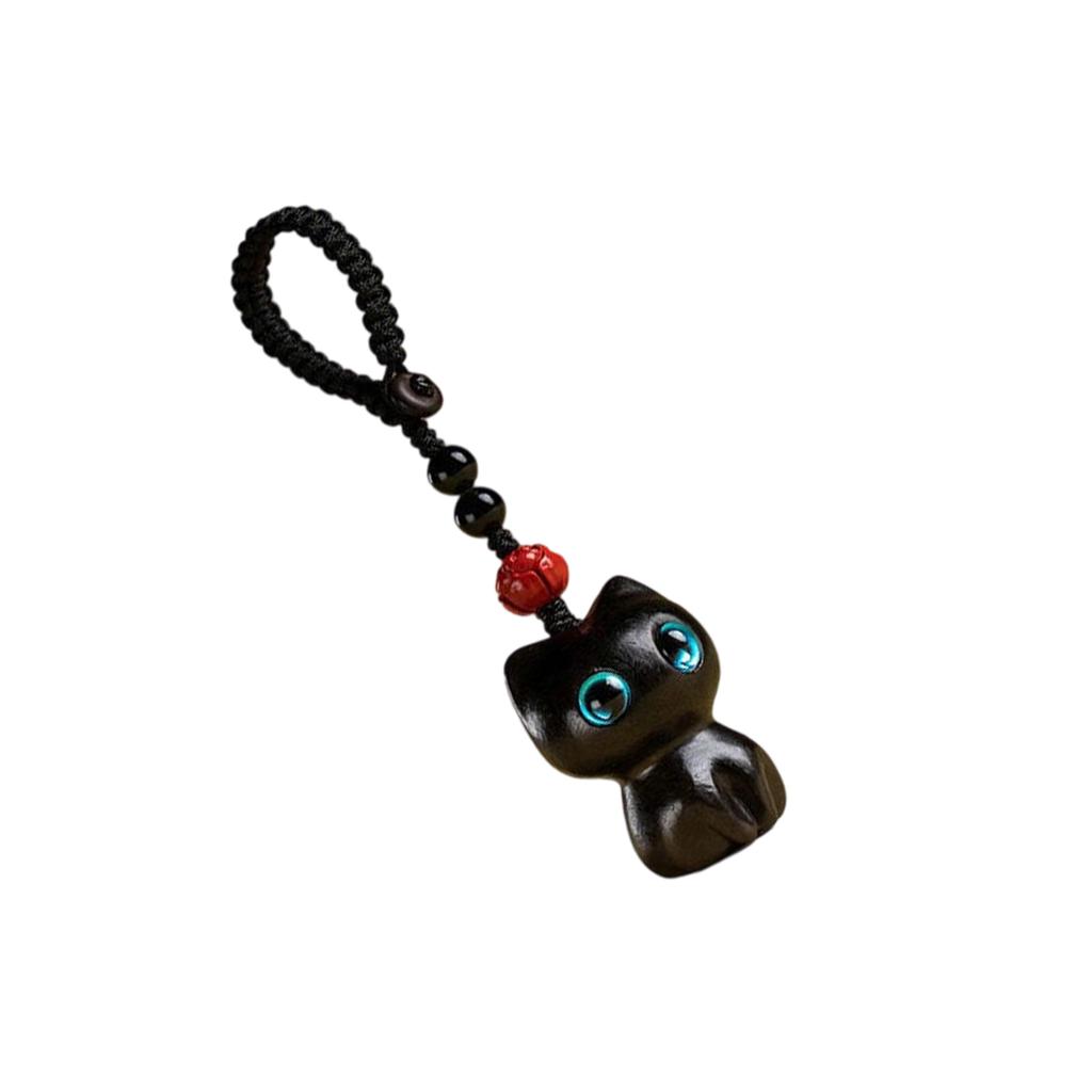 Drewno Hebanowe Brelok Kot Szczęścia Ręcznie Robiony Naturalny Drewniany Wiszący Ornament Dekoracja na Klucze Torby Plecaki