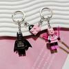 2pcs Beautiful Handmade 3D Fairy Pink Black Bat Keychain Building Block Heart Keyring Backpack Pendant Couple Keychain Gifts