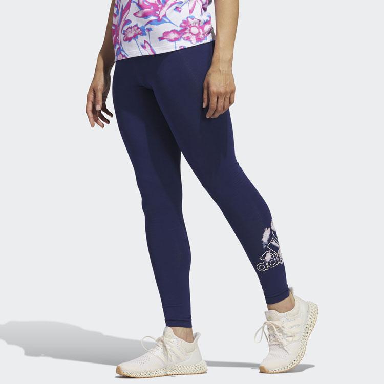 Adidas Letter Logo Printed Tight Sports Pants Women Bottoms Dark-Blue HT3141