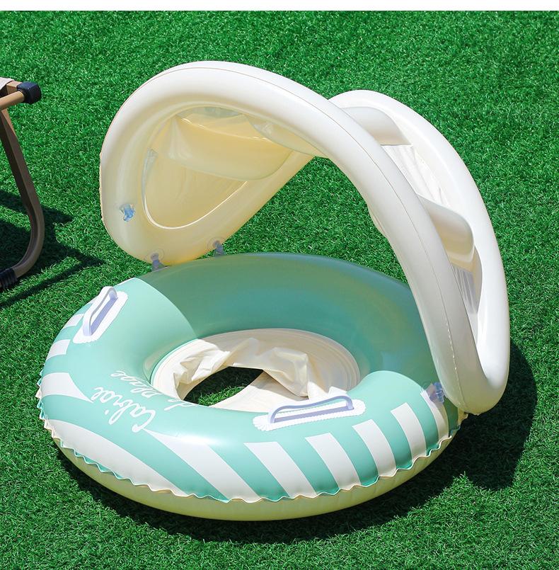 2026 New Nordic Style Kids Swim Ring With Sunshade Inflatable PVC Float Seat Water Play Toy Beach Party Fun
