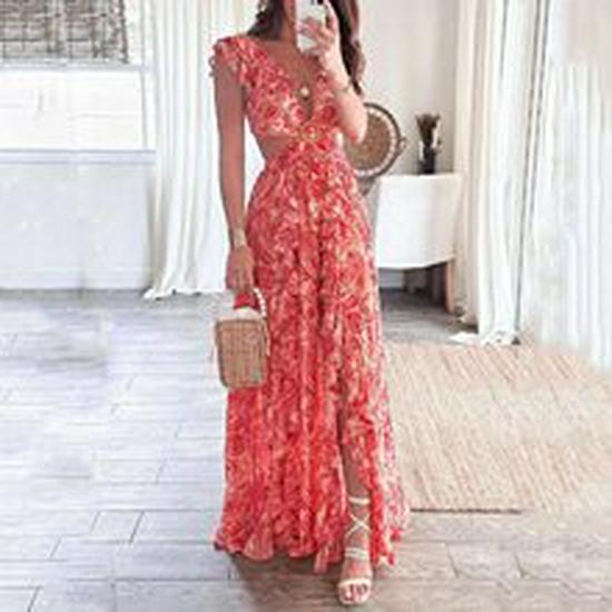 Spring 2026 Sexy Floral One-Shoulder Slit Dress for Women