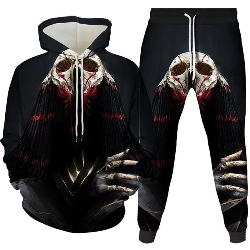 Skull 3D Printed Hoodies Trousers Set Spring Autumn Men Tracksuits Casual Sweashirt Pullover 2 Piece Suit Vintage Men Outfits