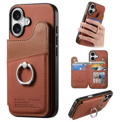 Flip Wallet with Card Holder RFID-blocking Phone Case for IPhone 16 E 16 15 14 Plus 13 12 11 Pro Max Ring Leather Bracket Cover
