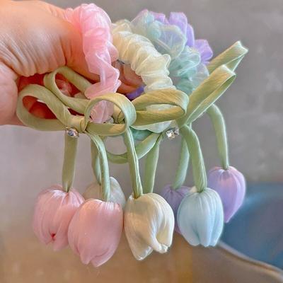 Cute Tulip Flower Bow Elastic Hair Bands for Girls Kids Princess Hair Accessories Children Elastic Hair Ties Baby Headwear