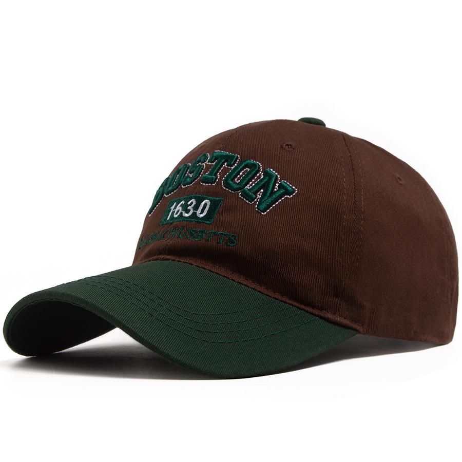 Vintage Boston 1630 Letter Embroidered Baseball Caps Men Women Two-Tone Patchwork Curved Brim Dad Hat Casual Outdoor Golf Hat