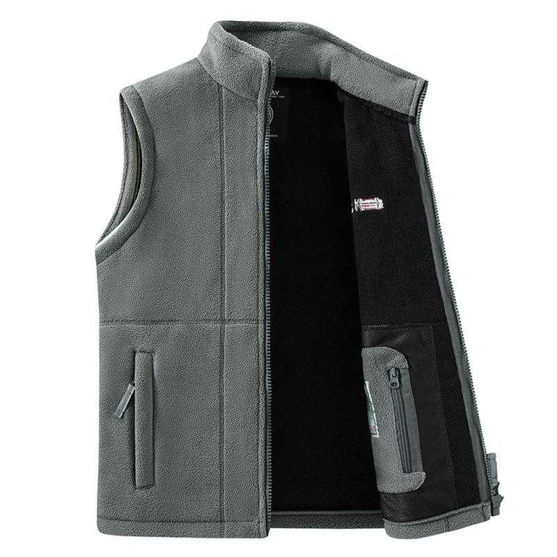 Autumn Men Casual Windproof Vest Jacket Winter Thick Stand Collar Polar Fleece Sleeveless Vest Outdoor Sports Waistcoat Male