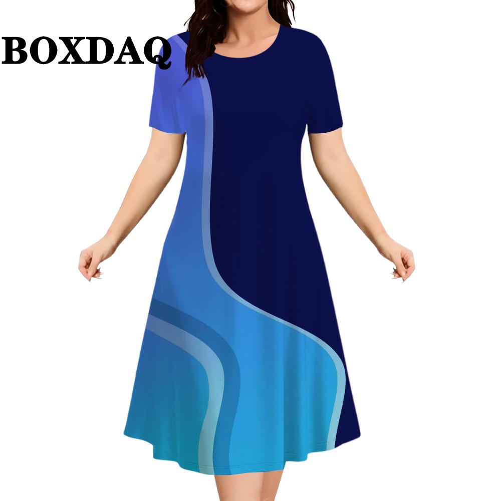 New 2026 Women s Striped Abstract Printed Dress Elegant Fashion Casual Short Sleeve Summer Dresses S