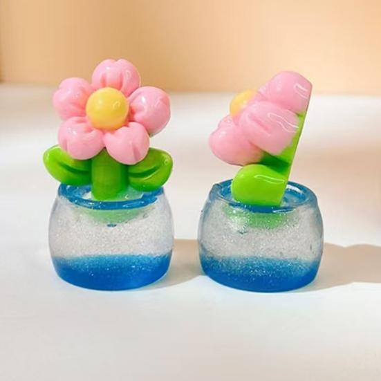 Yousheng 2 Pcs Mini Resin Artificial Flower Figurine Tiny Glow in The Dark Potted Flower for Dollhouse Miniature Landscape Home Office