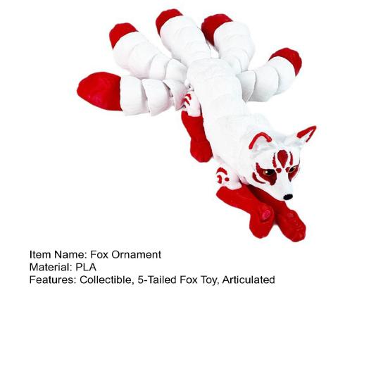 3D Printed Fox Ornament Articulated 5-Tailed Fox with Movable Joints