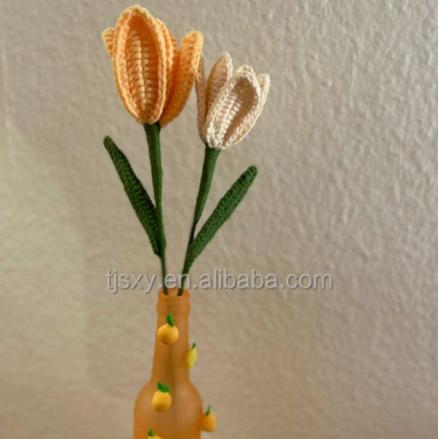 1pcs Finished Handmade Hand-knitted Yarn Crochet Tulip Artificial Flowers Bouquet Birthday Gift Wedding Home Decor