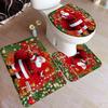 Red Christmas Shower Curtain Set Funny Santa Claus Gift Green Pine Branches Xmas Balls Home Bathroom Decor Bath Mat Toilet Cover