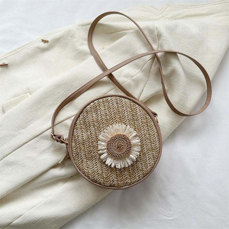 Trendy Street Style Woven Small Round Bag For Women 2023 Summer New Lady Bag Khaki White хаки
