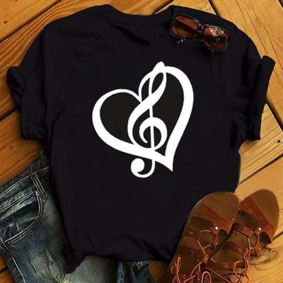 New Music Note Heartbeat Printed Women T Shirt Hipster Short Sleeves T-shirt Female Fashion Harajuku Black Tops T Shirt Clothing