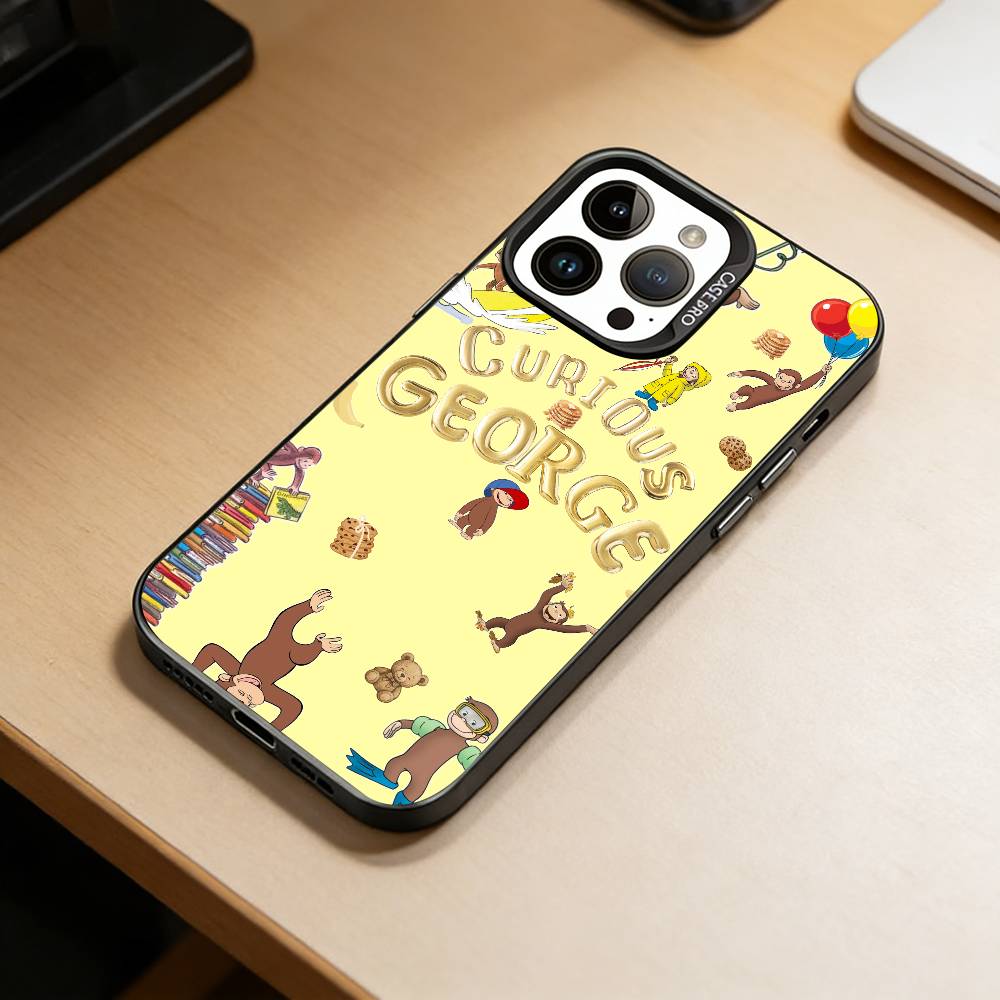 M-C-Monkey-Curious George Handyhülle Für iPhone 17,16,15,14,13,12,11 Plus,Pro Max,XS,Bunte Silberne Handyhülle Funda Cover