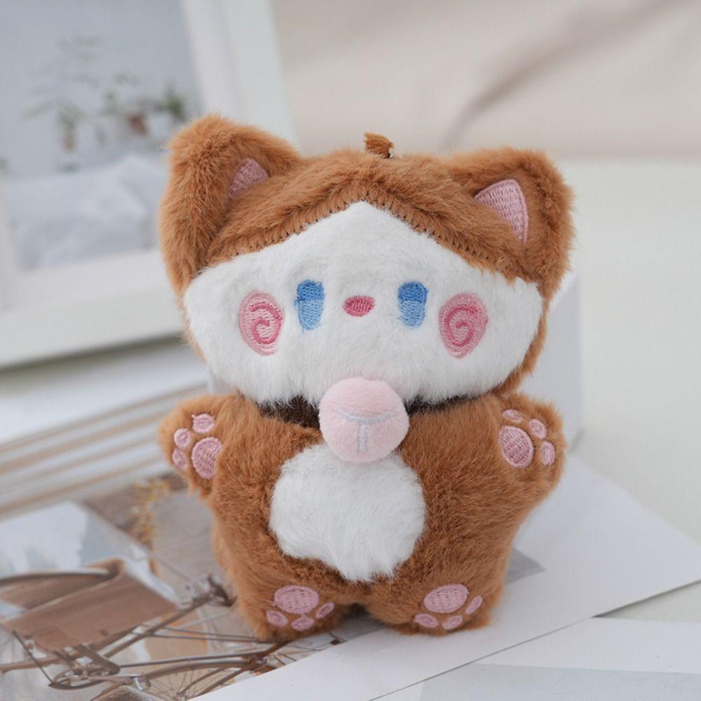 Hugging Cute Cat Plush Doll Stuffed Animal Plush Key Chain Coffee Cat Plush Keychain  Kid Girls
