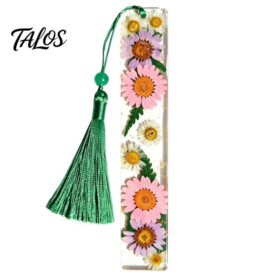 Marcador de Páginas Talos de Flor Real en Resina, Marcador de Página Seca de los 12 Meses, Marcador Prensado Hecho a Mano para Lectores, Regalo para Amantes de los Libros