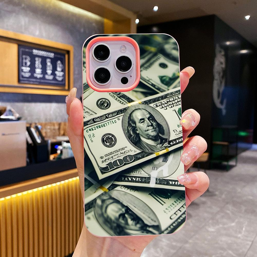 USD Dollar Jelly Double Layer Pink Mobile Phone Case for iPhone 17 16 15 14 13 12 11 Air Pro Max Plus Protective