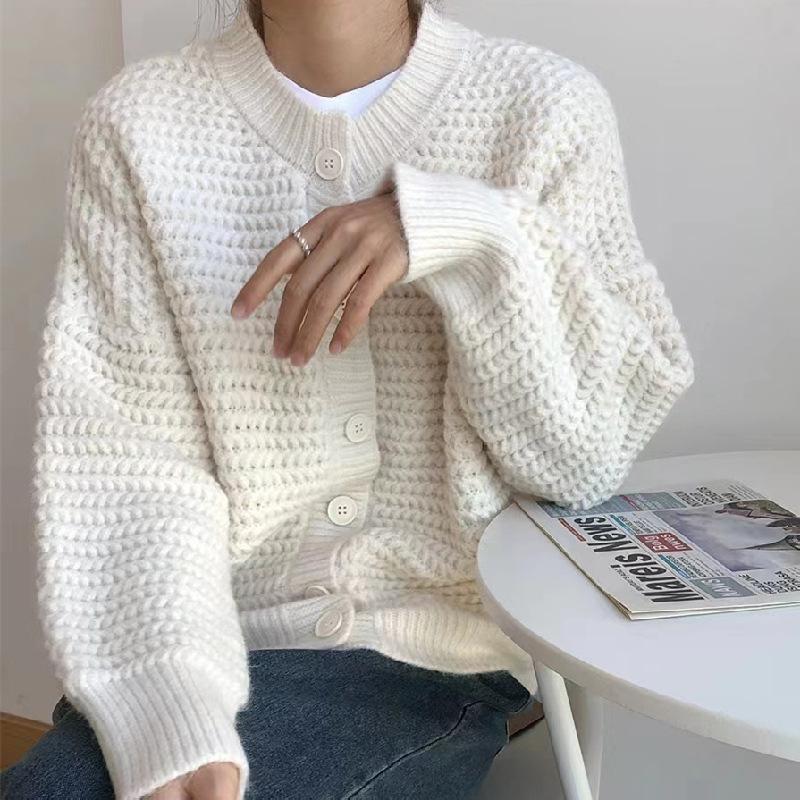 Otoño e Invierno Suéter de Mujer Chaqueta con Botones de Viento Perezoso Cárdigan de Punto Informal Suelto