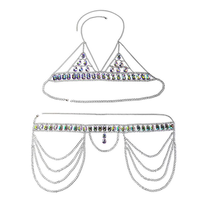 

Colorful Crystal Gem Body Chain Vest - Metal Patchwork Top