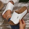 Bequeme Damen Keilsandaletten Sommer Schwarz PU Slip-On Plateau Schuhe mit Korkfußbett Zehenfrei Lässige Sandalen
