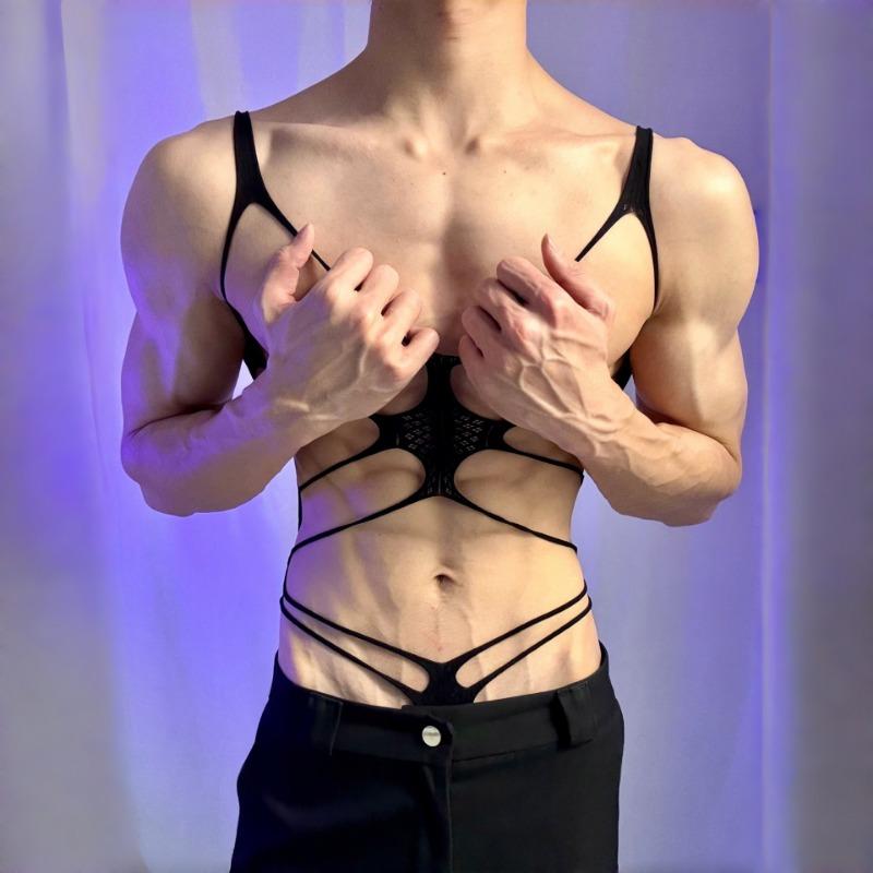 Men Plus Size Transparent Hollow Out Open Crotch Bondage Sexy Intimate Bodysuit