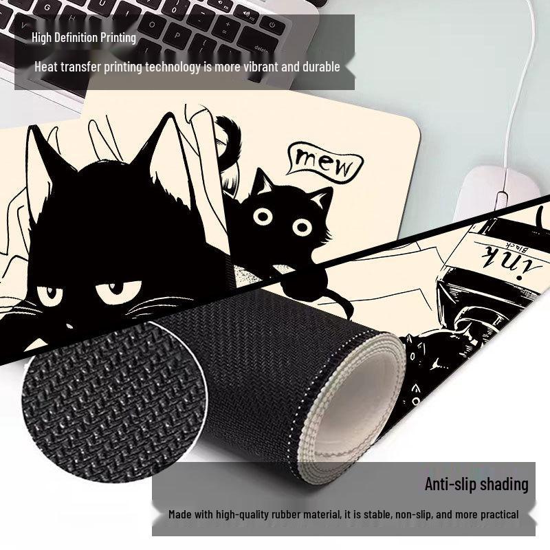 Black Cat Small Mouse Pad - Thickened, High Appearance, Locked Edge, Office Desktop, Hot Selling