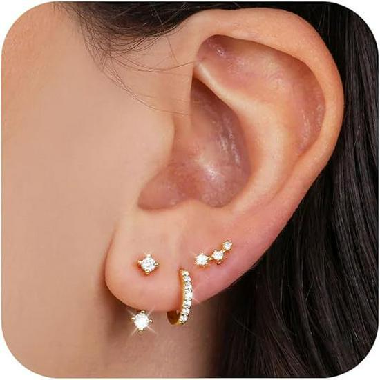 Elegant Zircon Silver Hoop Earrings with Double-Layer Ear Cuffs
