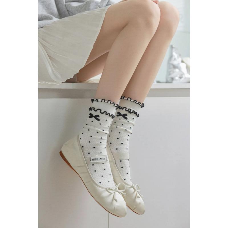 Spring Autumn Sweet Cotton Lolita Ballet Style Ultrathin Breathable Socks for Women Lace Bow Piles of Socks