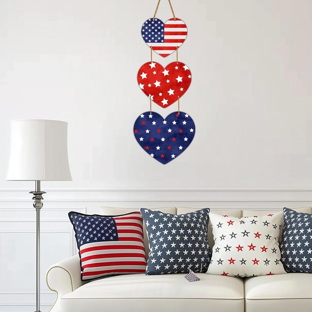 4th of July Decorations Patriotic Wreath Heart Hanging Decor 4th of July Wreaths for Front Door Wooden Front Door Decorations Memorial Day Fourth of