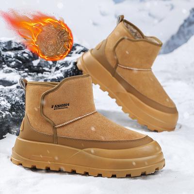 Winter Snow Boots for Men Warm Faux Suede Ankle Booties With Faux Fur Lining Men's Non-Slip Walking High-Top Shoes for Hiking Comfortable Short Boots