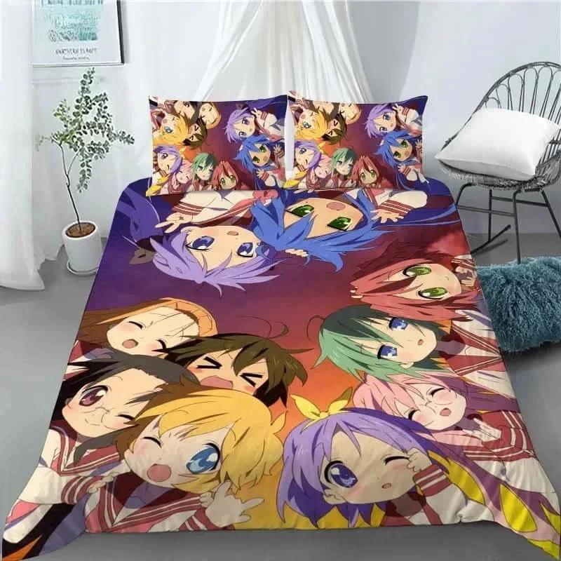 New Lucky Star 3D Print Anime Girl 3 PCS Duvet Cover Set Fashion Bedding Sets Comforter Duvet Cover Pillowcase Home Textiles