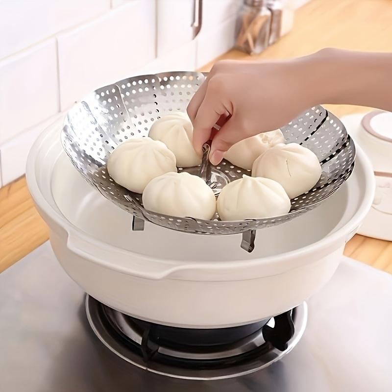 SHAON Stainless Steel Foldable Steamer Basket, Expandable Cooking Rack for Vegetables, Dumplings and Seafood, Space-Saving Kitchen Steaming Accessory