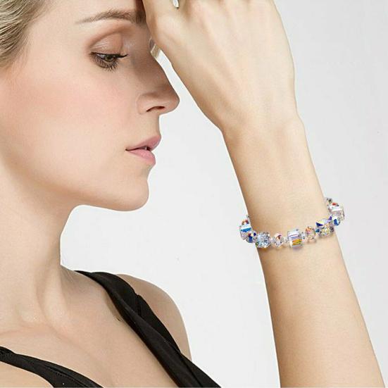 Damen-Armband mit Kunstwürfel-Quarzperlen, verstellbar, transparent, Schmuck, Geschenk