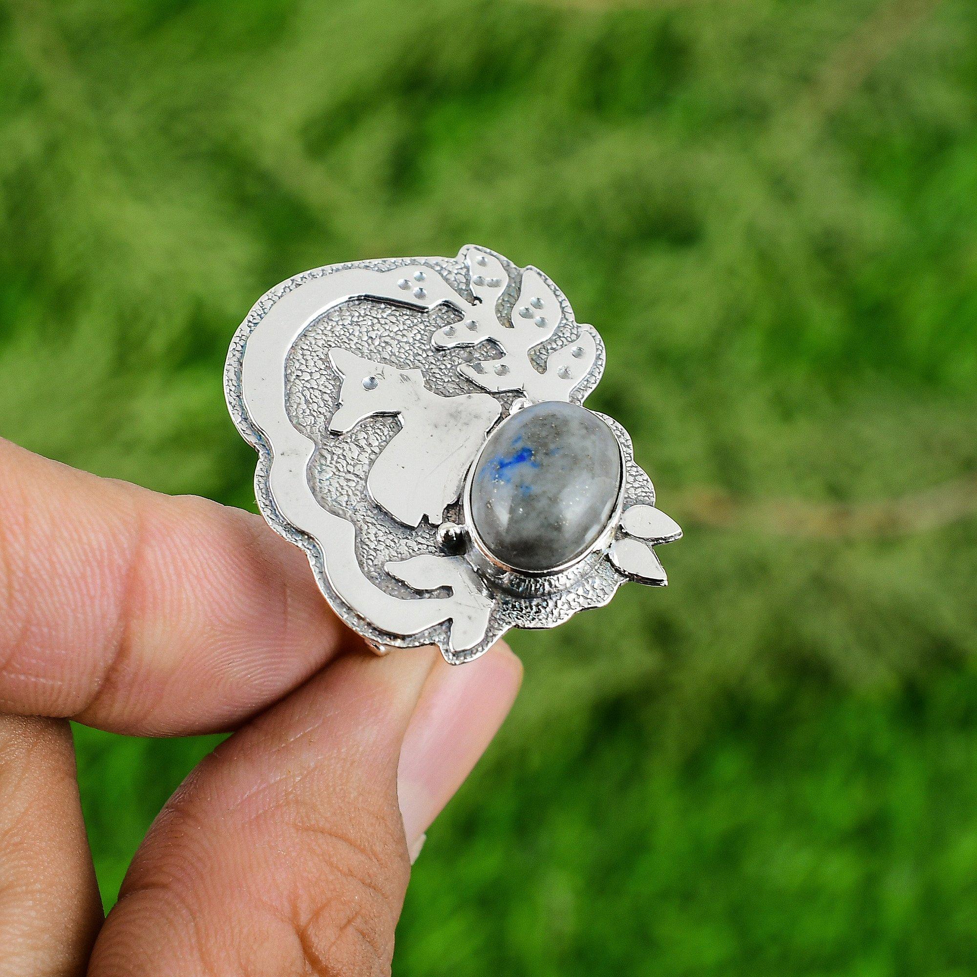 

Mothers day Deal Lapis Lazuli Gemstone 925 Sterling Silver Promise Ring Jewelry Adjustable