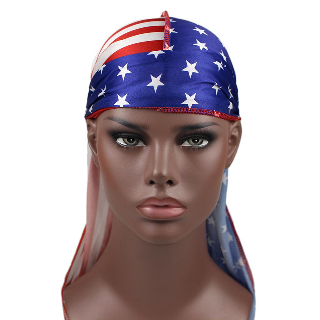 Cycling Headwraps Skull Cap Biker American Flag Printed Long Tail Pirate Hat