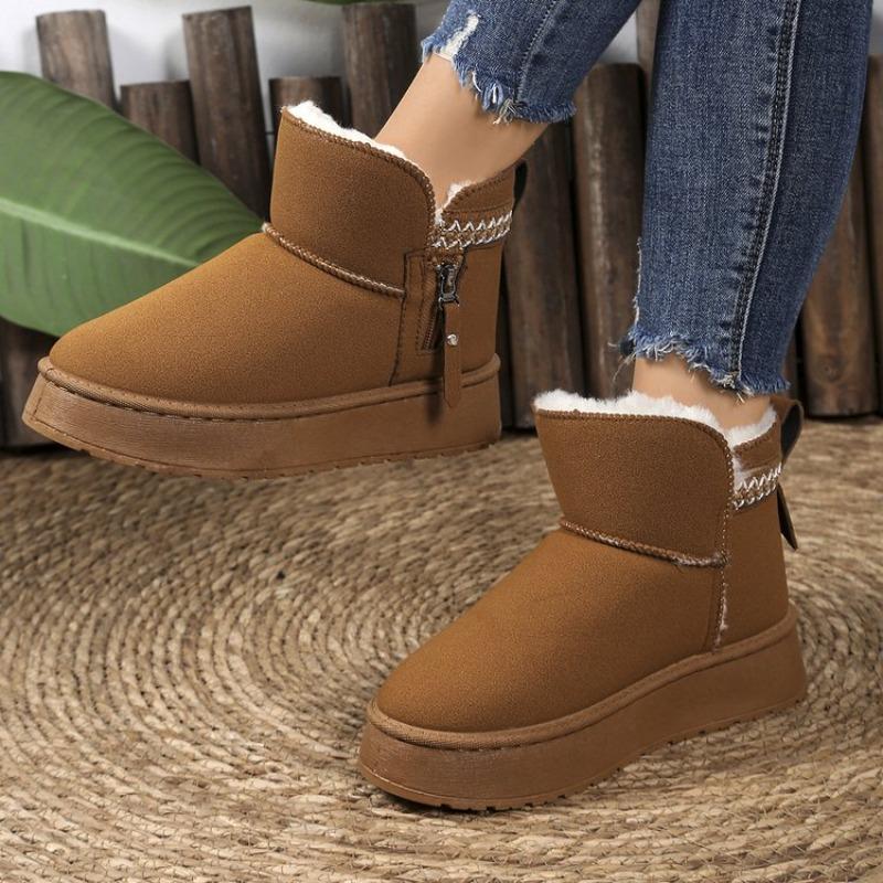Women's Fur One-piece Non-slip Winter Booties Versatile Velvet Thickened Warm Cotton Shoes Snow Boots