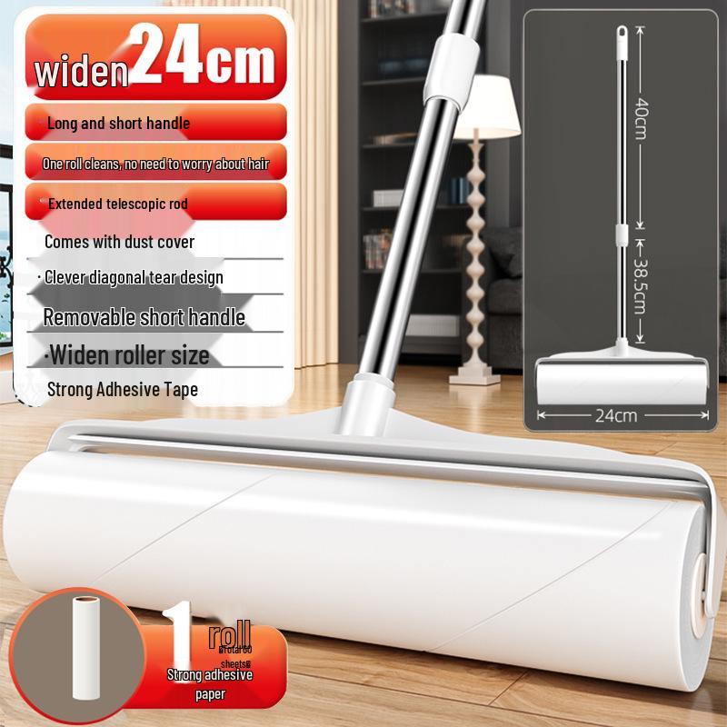 Long-Handle Lint Roller Brush for Pet Hair Removal with Tearable Sticky Paper