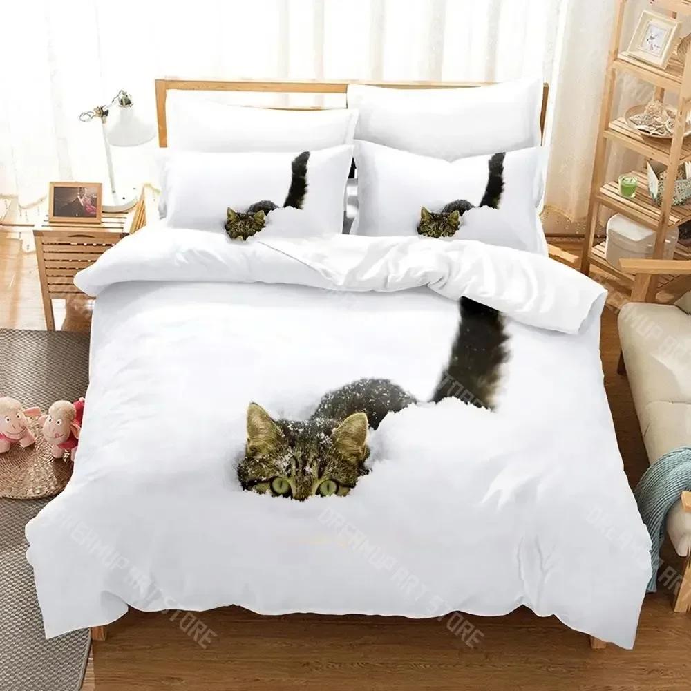 Cute Artistic Cat Bedding Set Single Twin Full Queen King Size Bed Set Adult Kid Bedroom Duvetcover Sets Anime Cat