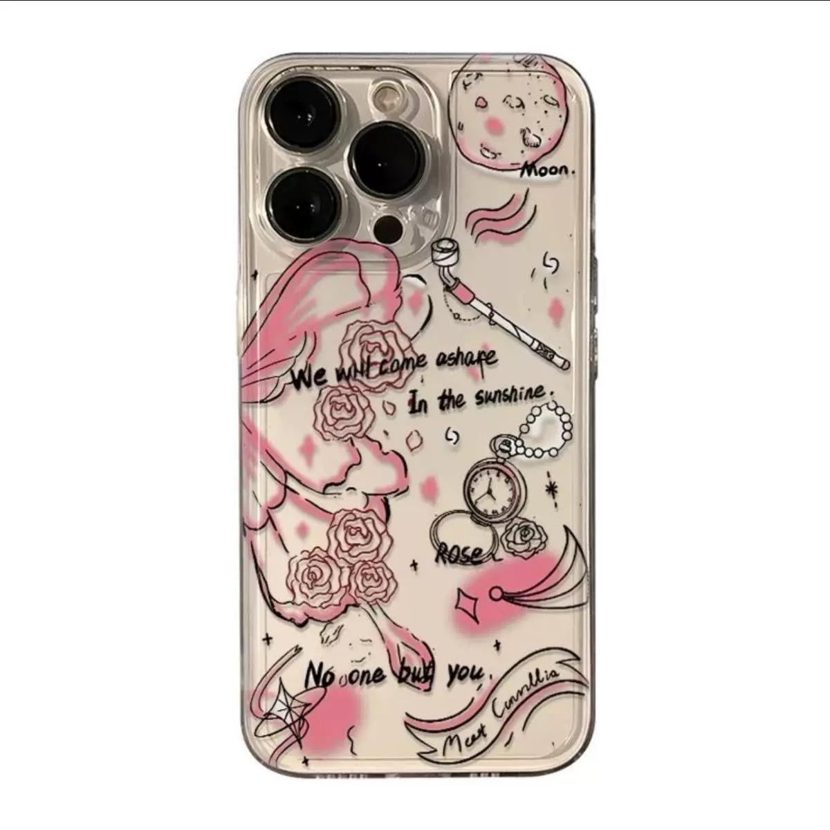 

Vintage Pink Rose Clear Phone Case, Aesthetic Floral Sailor Moon Shockproof Cover for iPhone iPhone 13 PRO MAX разноцветный