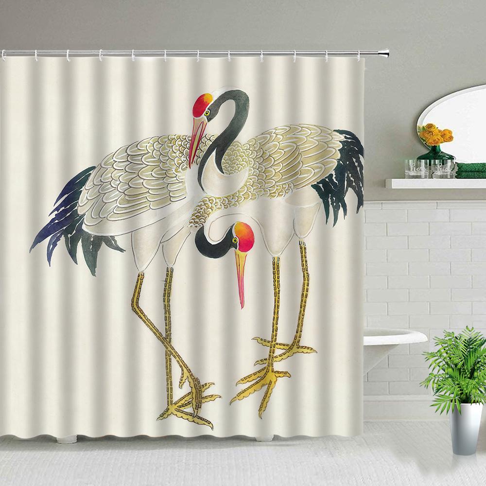

Chinese Style Flower Bird Scenery Shower Curtains Plant Floral Landscape Bathroom Waterproof Fabric Bath Curtain Set With Hooks W60H190(CM)-1 Pcs