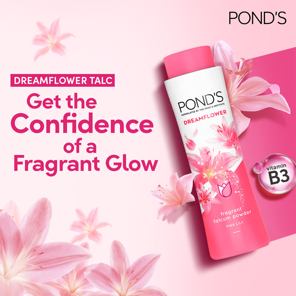 Pond’s Dreamflower Fragrant Talc Powder with Vitamin B3 – 100g Fresh Floral Scent for Smooth Skin