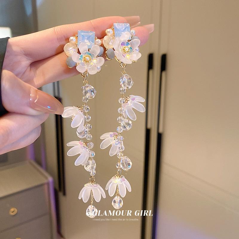 Fan Flower Bamboo Tassel Earrings Trend Ear Hook National Style Temperament High-end Earrings