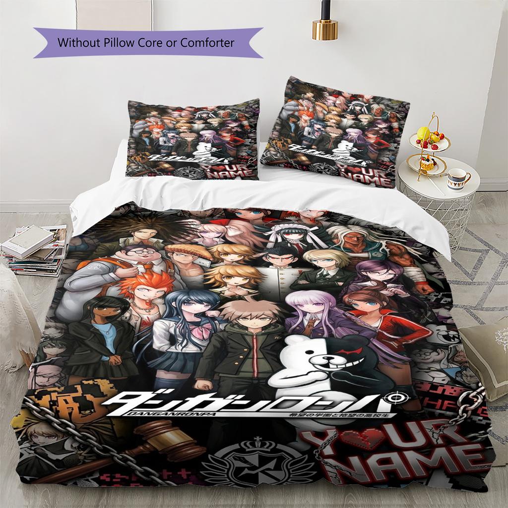 Name Custom Dangan Ronpa Anime Pattern Bedding Set Quilt Cover Pillowcase Home Decor Gift (1 * Duvet Cover + 2 * Pillowcase, Without Core)