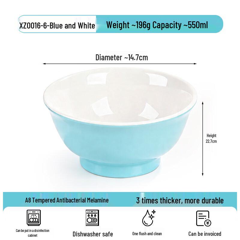 Gannian Melamine Commercial Rice Bowl (6-inch, Blue and White)